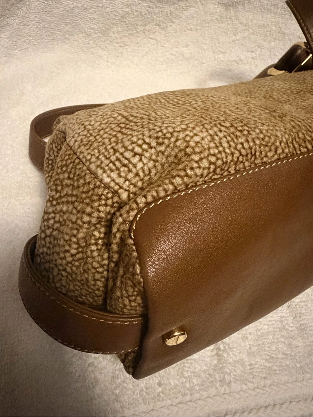 Borbonese Textured Brown Shoulder Bag with Adjustable Strap